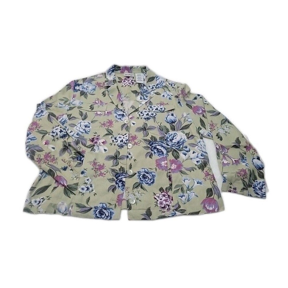 VTG White Stag Womens Linen Blend Long Sleeve Jacket Floral Sz LG Coastal Beach
